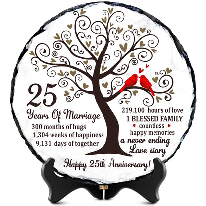 25th Wedding Anniversary Slate Sign – Silver Anniversary Wedding Gifts for Parents, Grandparents or Couple – Elegant 5.9 Inches Plaque – 25 Years of Marriage Celebration Decoration