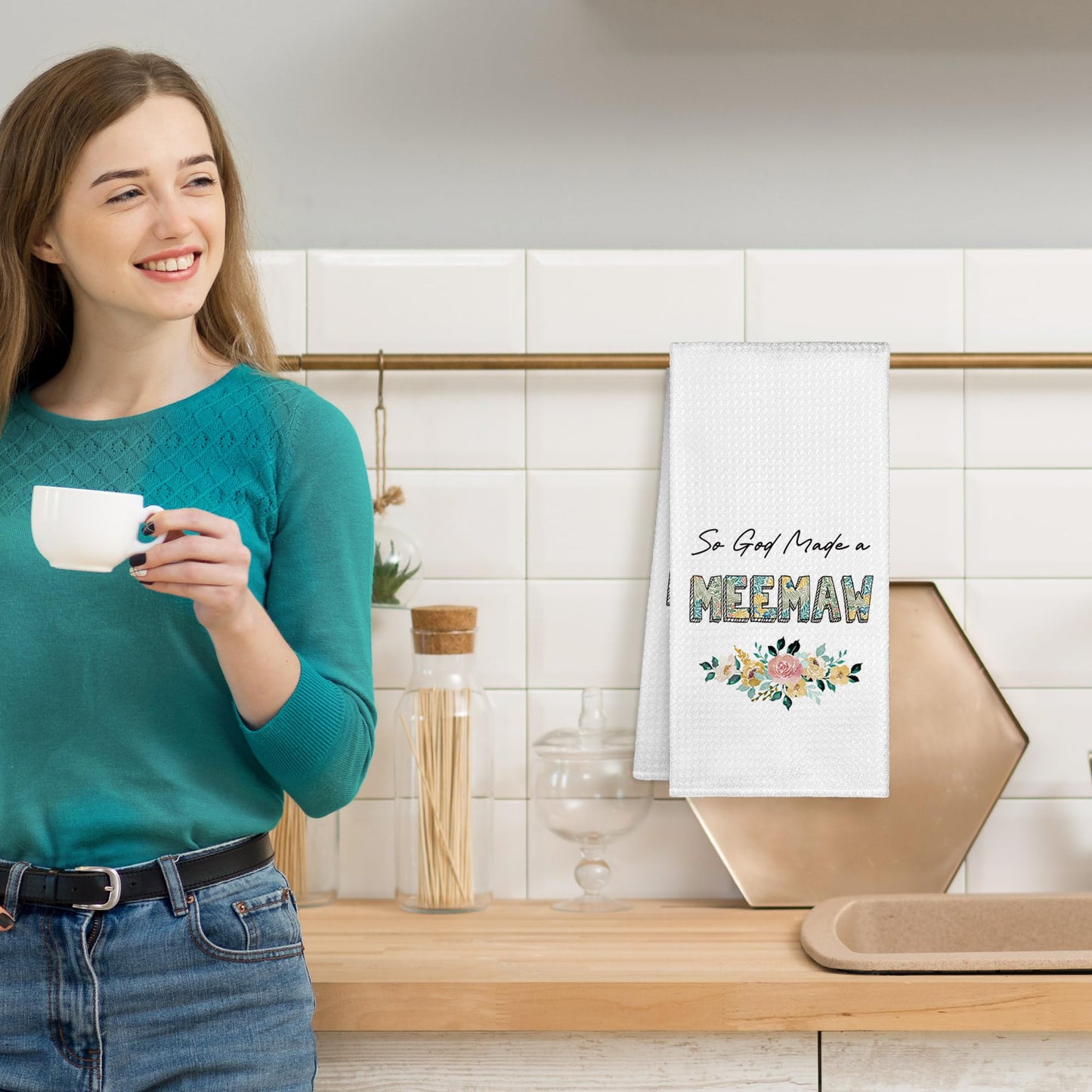 Funny Meemaw Gifts Kitchen Towels Decorative 16x24, So God Made a Meemaw Dish Towels Cloths Dishcloths Tea Towel Gifts for Grandma Grandmother Bathroom Kitchen Hand Towel Decor