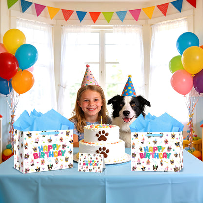 Wauprant Dog Birthday Gift Bag with Tissue Paper Greeting Card Puppy Happy Birthday Bags Wrapping Bag Puppy Theme Party Decorations Favor Supplies for Boys Girls Dog Lover