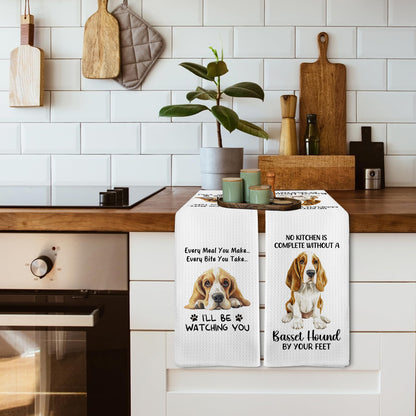 Funny Bassett Basset Hound Dog Mom Kitchen Towels Decor Gifts for Women Men Kids, Bassett Basset Hound Dog Decor Ornament Accessories Dish Hand Tea Towels Sets of 2 for Kitchen, 16x24 Inch