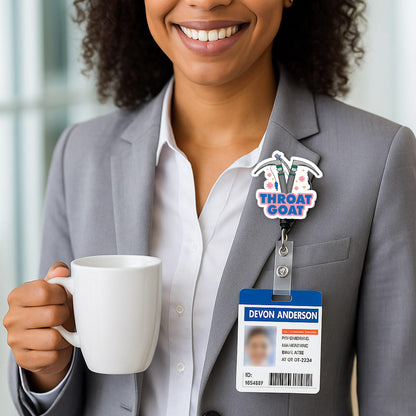 Funny Anesthesia Badge Reel – Retractable Cute ID Badge Holder with Alligator Clip for Respiratory Therapist, CRNA, EMT – Throat Goat Appreciation Gift – Nurse Week Accessory