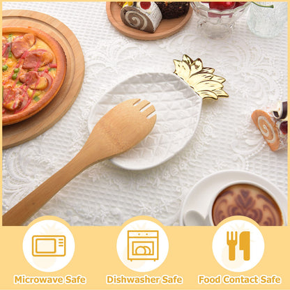 2 Pcs Pineapple Spoon Rest and Spoon Set, Ceramic Farmhouse Utensil Rest for Kitchen Counter Spatula Utensil Holder for Ladles Tong Modern Gift Pineapple Kitchen Decor