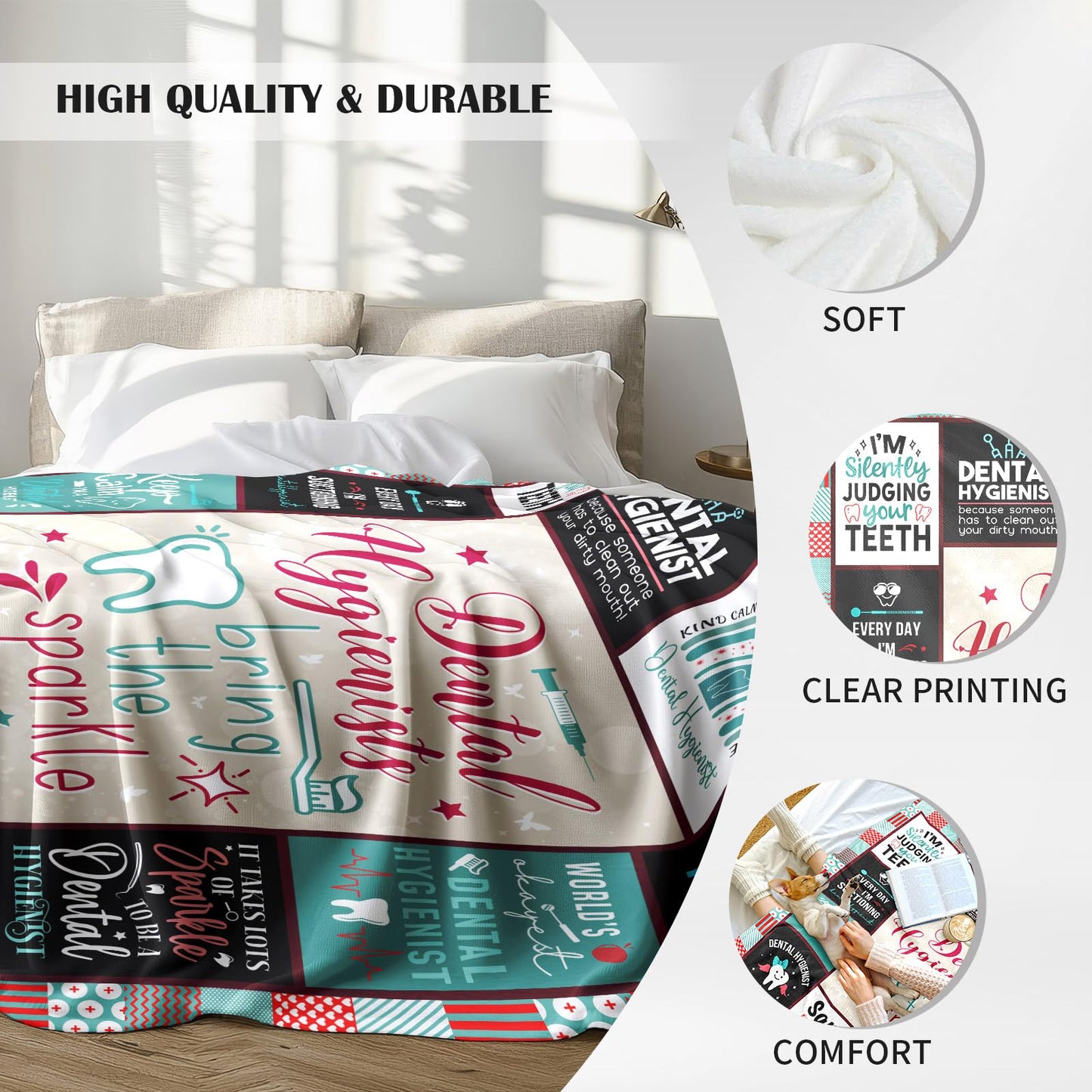 ZWERIVP Dental Hygienist Gifts for Women, Gifts for Dental Hygienist, Dental Hygiene Present, Dental hygien Birthday Present for Women, Dental Hygienet Appreciation Throw Blanket 60"X50"
