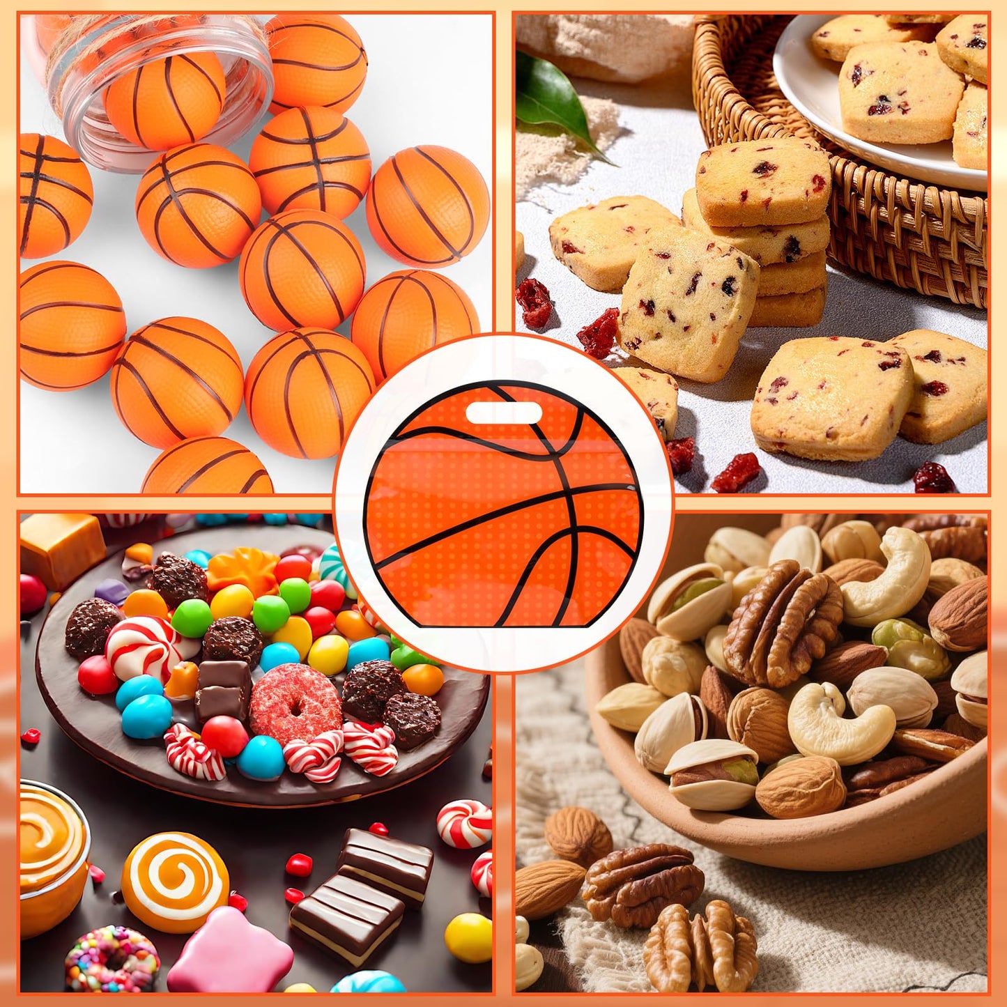 Hooqict 25pcs Basketball Goodie Bags with Handles Reusable Sealed Basketball Gift Bags Snack Treat Candy Bag Party Favors for Kids Boys Team Gifts Sports Ball Birthday Party Supplies