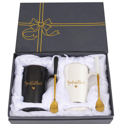 Godparents Proposal Gift Set, Godmother & Godfather Coffee Mugs with Gift Box, Pregnancy Announcement Birthday Gifts from Godchild 14oz