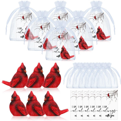 Roowest 18 Pcs Cardinal Memorial Gift Set Include Mini Red Cardinal Bird Statue Figures, Red Feathered Cards, Organza Bags for Loss of Loved One Sympathy Memorial Gift Funeral Memory