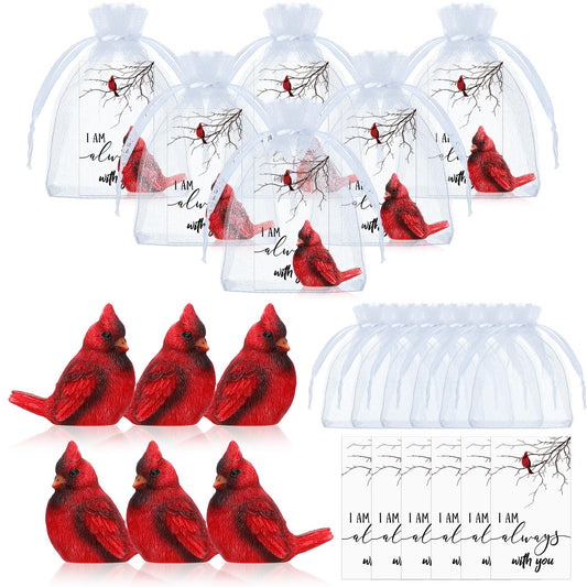 Roowest 18 Pcs Cardinal Memorial Gift Set Include Mini Red Cardinal Bird Statue Figures, Red Feathered Cards, Organza Bags for Loss of Loved One Sympathy Memorial Gift Funeral Memory