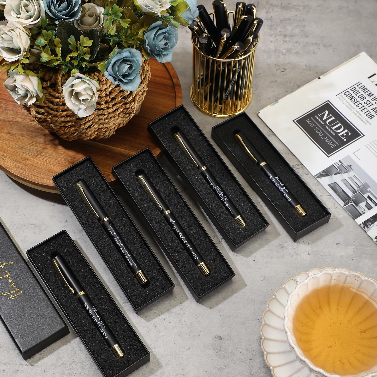 PerKoop 20 Sets Thank You Gifts Inspirational Ballpoint Pen with Box Employee Appreciation Gift Bulk for Fathers Day Police Graduation Teacher Nurse Office Staff Coworker(Black,Thank You)