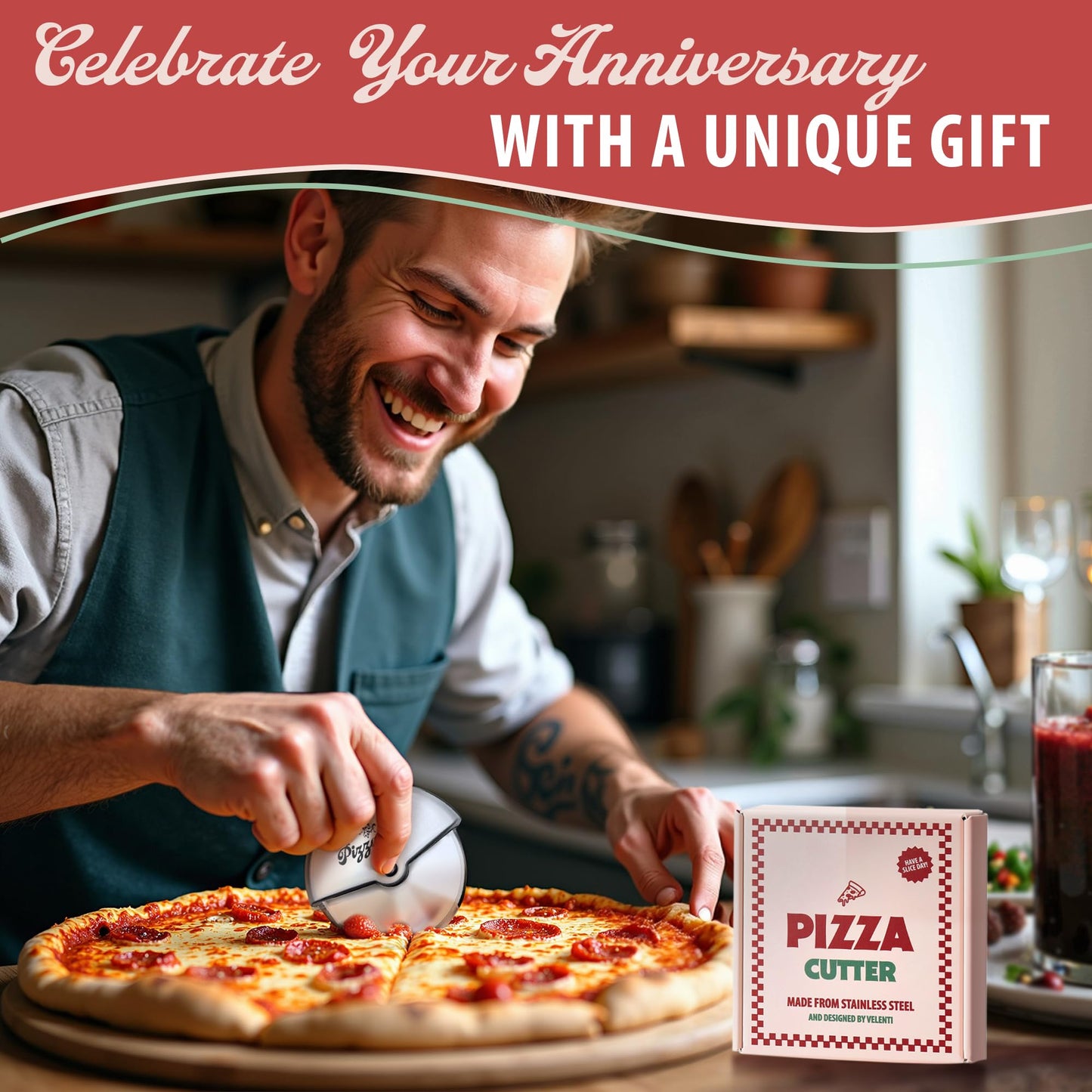 Valentine's Day Pizza Cutter Gift for Boyfriend, Husband - Engraved "I Love Every Pizza You" Anniversary for Men - I Love You Gifts for Him - Stainless Steel Pizza Cutter Wheel - Gift for Pizza Lovers