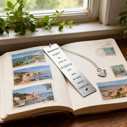 Inspirational German Bookmark with Heart Charm - You are Awesome Reminder - Stainless Steel Gifts for Women, Best Friend, German Speaker, Graduation - Includes Gift Box