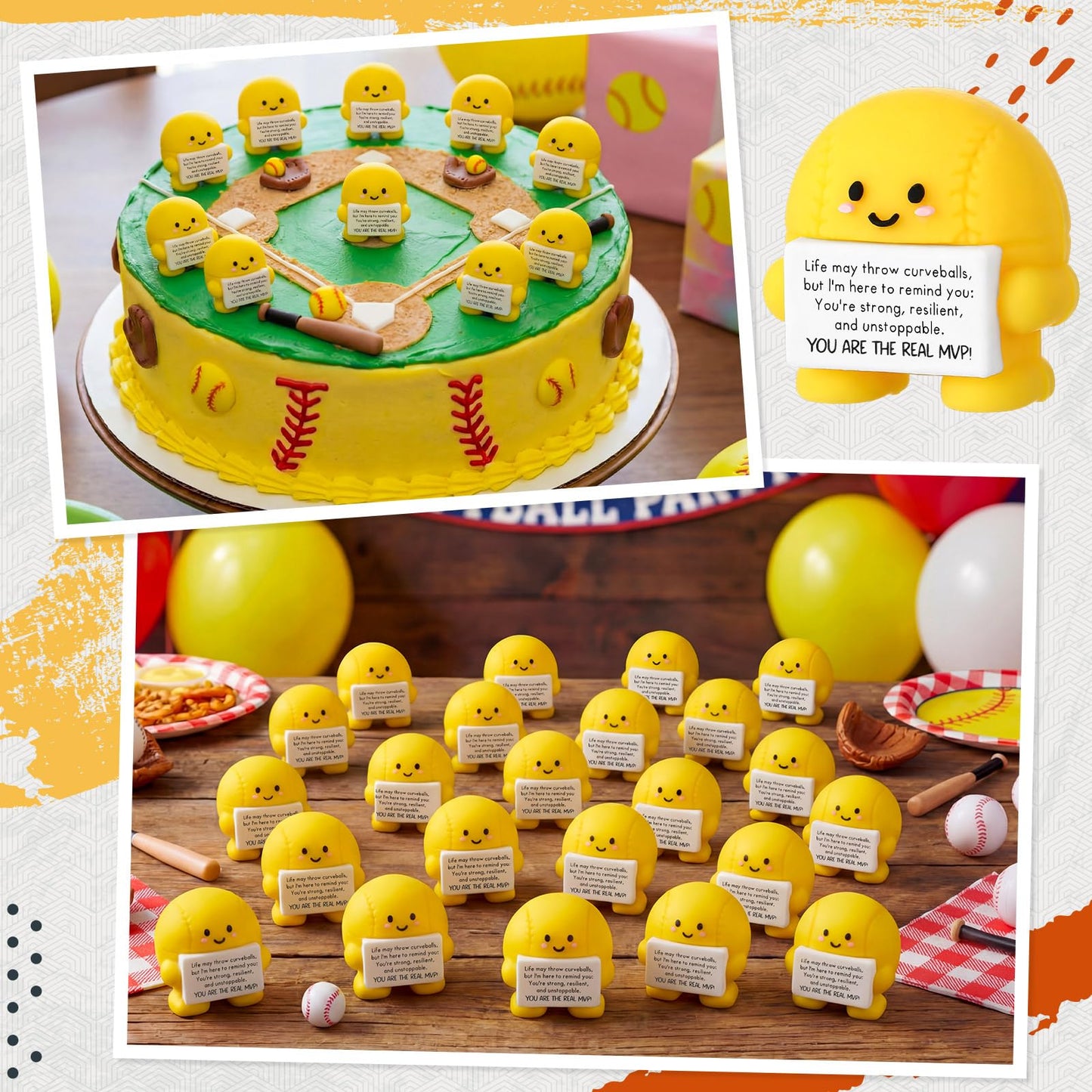 Skylety 24 Pcs Mini Graduation Softball Party Favors Softball Team Gifts Bulk Positive Soft Ball Desktop & Tabletop Decorative Emotional Positive Gift for Team Men Women Birthday Party Favors