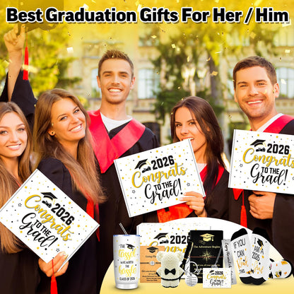 10 Pieces 2026 Graduation Gift Box Set, Class of 2026 Graduation Gift Basket with 20 Oz Tumbler, Socks, Bear Towel, Journal Notebook, Pen, Bookmark, Bracelet, Keychain for High School College Gifts