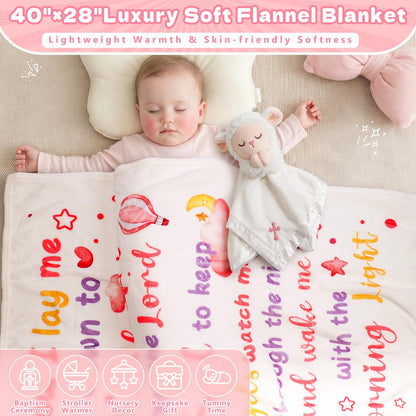 Baptism Gifts for Girl, Loveys for Babies Lamb Security Blanket, Plush Lamb Lovey with Cross Embroidery, Christening Gift Set with Baby Blanket & First Prayer Book