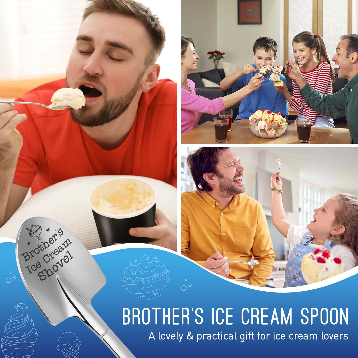 Brother Gifts Funny Fathers Day Birthday Gift for Men Adult Half Brothers Graduation Gifts 2026, from Sister, Brother's Ice Cream Shovel Spoon for Christmas Valentines