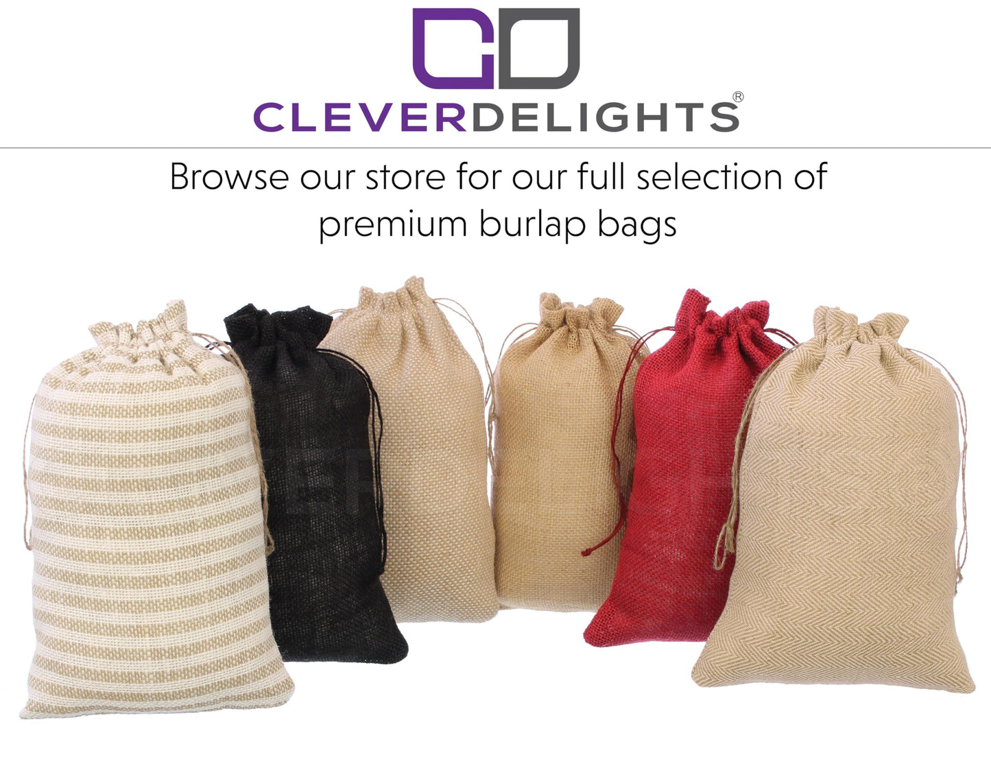 CleverDelights 10 x 14 Inch Burlap Bags - Natural/Ivory Stripe - 10 Pack - 10x14 Jute Burlap Drawstring Gift Sacks