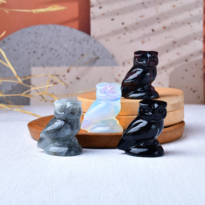 Obsidian Crystal Owl Figurine Hand Carved Lucky Stone Statue for Healing Home Office Decor Spiritual Gift for Women Men