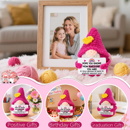 Inspirational Gifts for Women Girls - Funny Crochet Gnome Birthday Gift for Her College Friends Coworker Teen Girls Teacher, Stress Relief Cheer Motivational Positive Support Presents