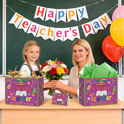 Woosytoo Nacho Average Teacher Appreciation Gift Bag with Wrapping Paper Card Mexican Fiesta Teacher Appreciation Week End of Year Thank You Gifts for Women Men Educators Daycare Tutors Best Presents