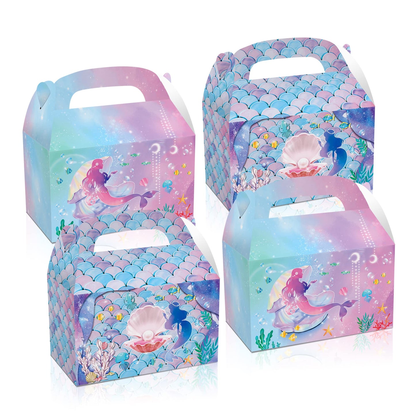LOCHSOEL Mermaid Birthday Party Gift Treat Gable Boxes ，Supplies Under The Sea Theme Favor Decorations Candy Goodie Boxes for Girl's Birthday Party、Events and Baby Shower（12Pcs