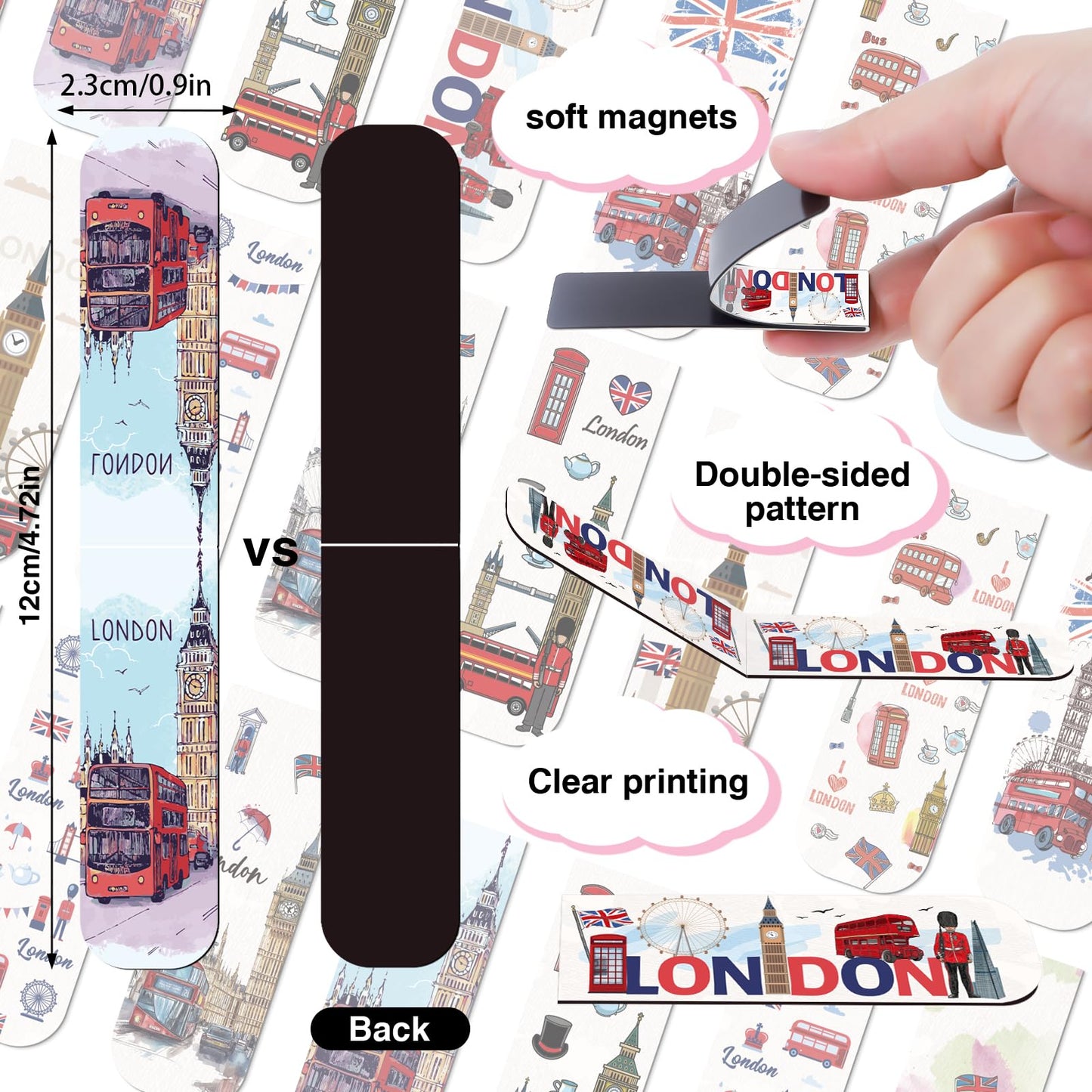 Wxiben London Magnetic Bookmark Gifts - 48PCS British Magnetic Bookmarks UK England Travel Book Marks Magnets Page Marker Clip for Women Travel Students Teacher Reading London Lover Souvenirs Gift