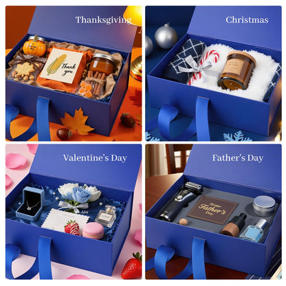 VGOODALL Blue Gift Box with Magnetic Lids, 10.2 x 7.5 x 3.2 Inch Gift Boxes for Presents Anniversary Birthday Celebration
