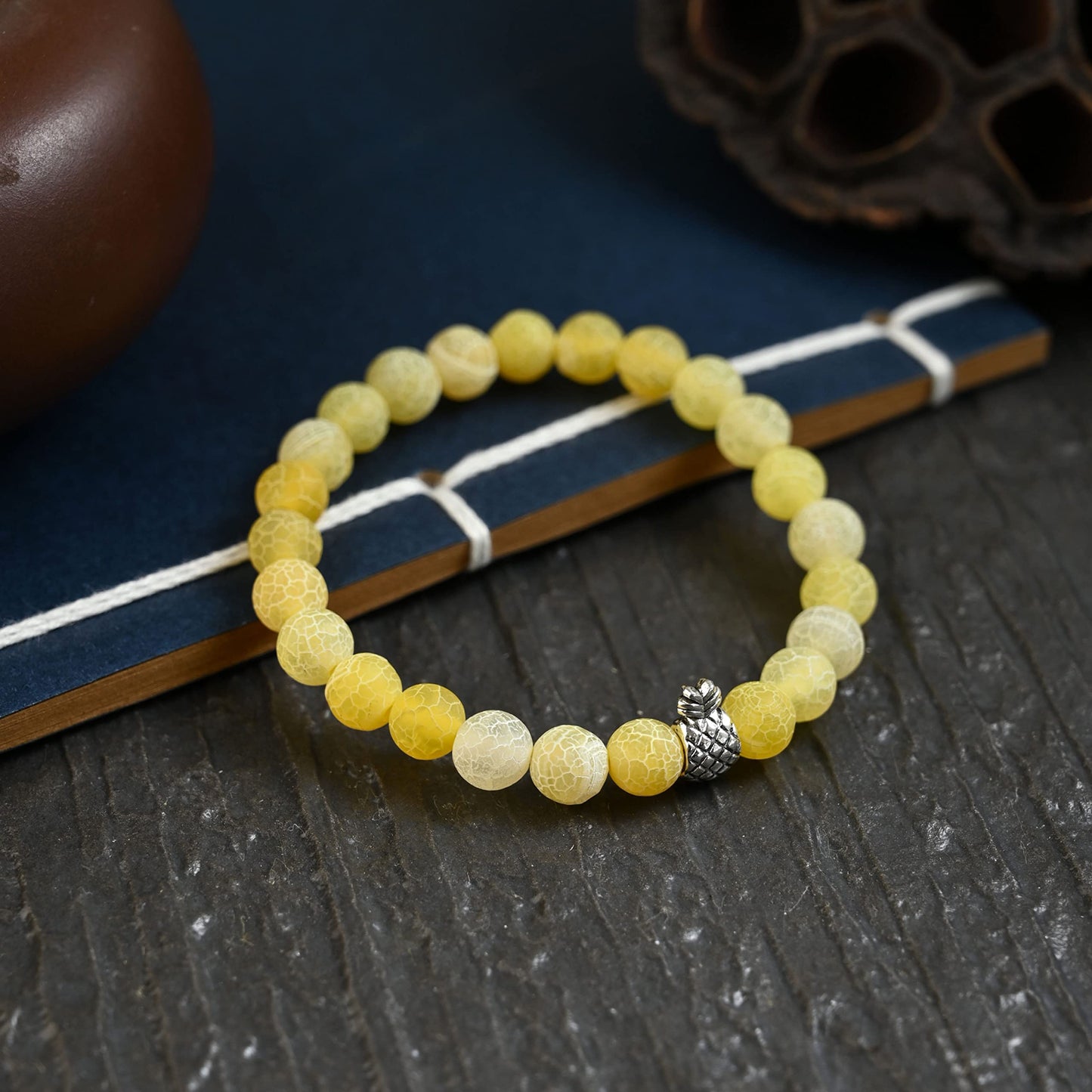 Softones 8mm Beaded Pineapple Bracelets for Women Men Best Friend Bracelet Stretch Charm Bracelets Gifts