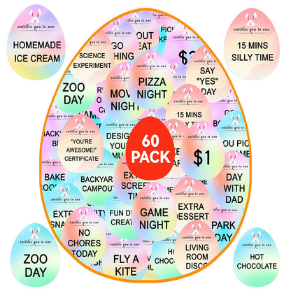 Easter Egg Fillers - 60pcs Easter Egg Tokens, Easter Eggs Filled Basket Stuffers Essentials Prefilled Party Favors Supplies, Family Games Hunt Prize Bulk Activity Gifts for Boys Girls Teens Exchanges