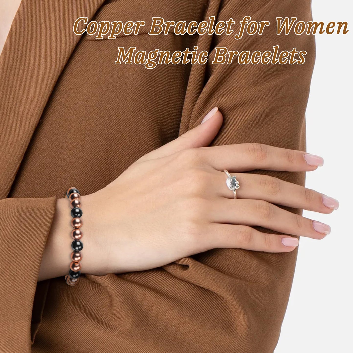 PEALICIOUS Copper Bracelet for Women and Men, 8MM Copper Magnetic Bracelet with 3500 Gauss Magnet Beads as Rakhi Gift for Sister, Cooper Hematite Jewelry Pulsera De Cobre para Mujer for Parents