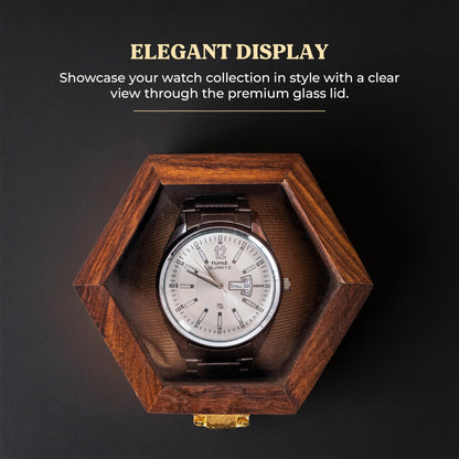 Wooden Watch Box for Men | Premium Cushion – Dark Rosewood Watch Organizer Case with Glass Display Lid, Single Slot Travel Watch Storage Box, Watch Holder Gift for Him