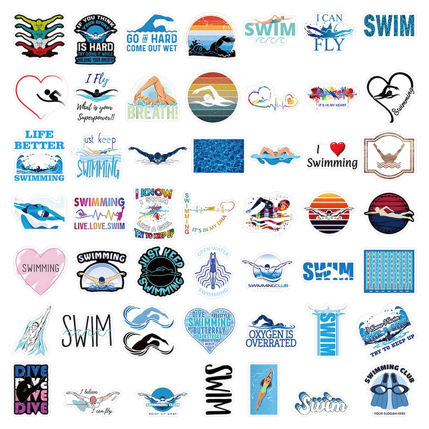 60PCS Swimming Stickers Waterproof Vinyl Swimmer Stickers for Water Bottles Luggage Phone, Asverbet Cute Sport Stickers for Teens Adults Swim Decorations Gifts for Kids