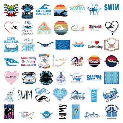 60PCS Swimming Stickers Waterproof Vinyl Swimmer Stickers for Water Bottles Luggage Phone, Asverbet Cute Sport Stickers for Teens Adults Swim Decorations Gifts for Kids