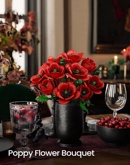 iATOM Red Poppy Flower Bouquet Building Set, 12Pcs Artificial Botanical Collection for Adults - Gift for Mother's Day for Her/Mom/Girlfriend/Wife/Couple, Home Table Centerpiece Decor Aesthetic