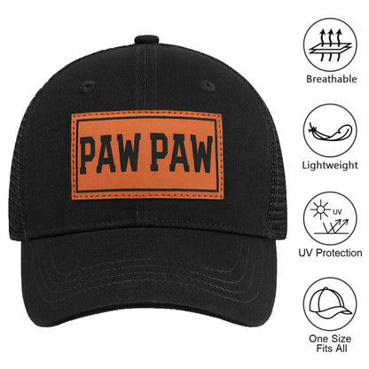 Great for Grandpa, Papa Gifts from Grandkids - Black Trucker Hat with Vintage Leather Patch