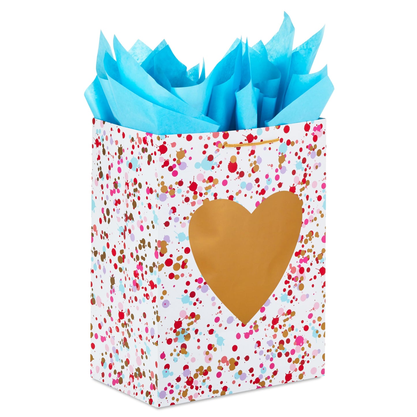 Hallmark 17" Extra Large Valentine's Day Gift Bag with Blue Tissue Paper (Gold Heart, Paint Splatters)