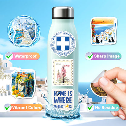 YTSQLER 200 PCS Greece Stickers, Greece Travel Souvenirs Stickers for Laptop Water Bottle Luggage, Ancient Athens Greek Decor Decals for Adults Teens Women Men