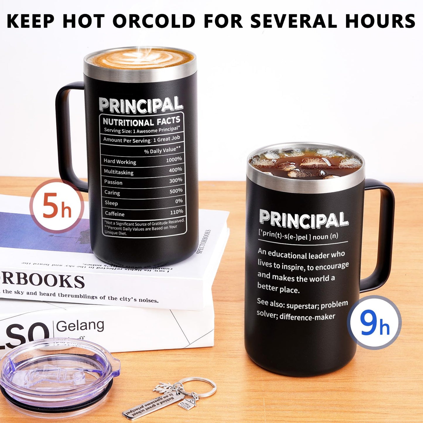 Qtencas Principal Appreciation Gifts for Men, Best Gifts for Principal Day, Principal Nutritional Facts Stainless Steel Coffee Mug, Teacher Appreciation Day(20oz, Black)