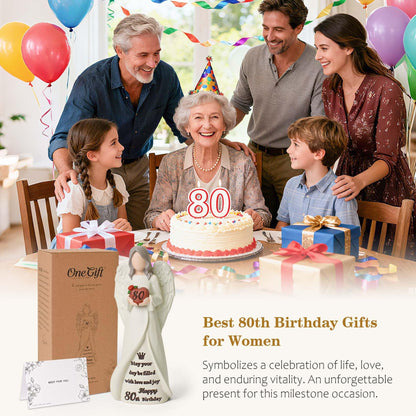 80th Birthday Gifts for Women, Happy 80th Birthday Decorations for Women, Best Gifts for 80 Year Old Woman Moms Grandmother Friends, Elegant Angel Figurine for Home Party Decor