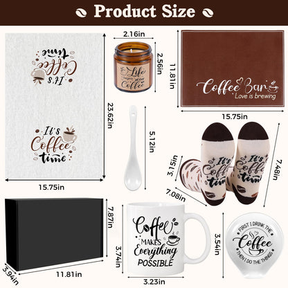 Coffee Lover Gifts, Coffee Gift Basket Set Includes Mug Spoon and Spoon Rest Towel Scented Candles Drying Mat Socks Birthday Christmas Gift Ideas for Women Men