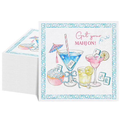 NatNarr 50 Pcs Mahjong Napkins, 6.5 x 6.5 Inch Mahjong Accessories Decorative Beverage Dessert Paper Napkins for Casual Gatherings Game Nights Bridal Showers, Mahjong Gifts