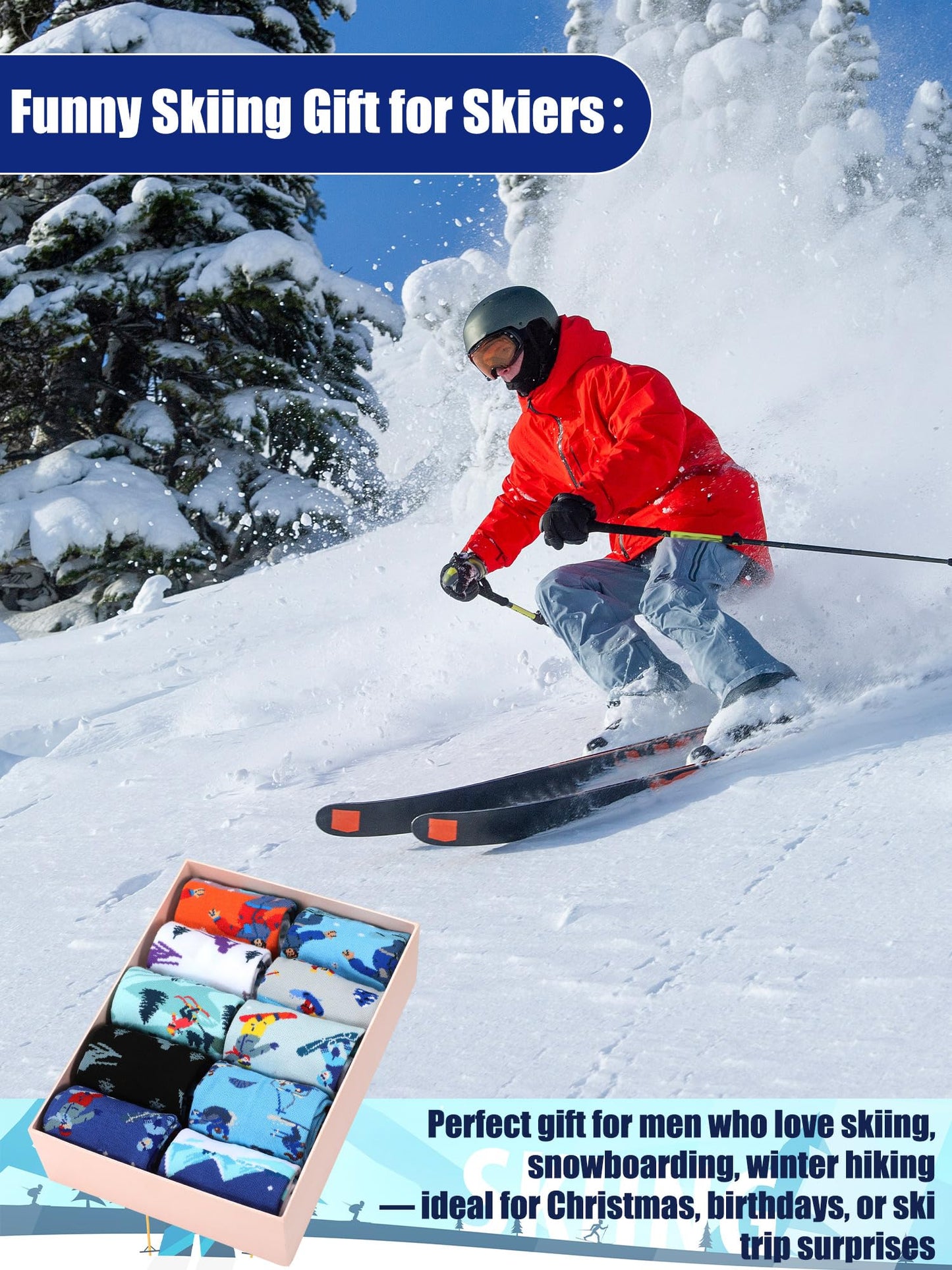 Maiteenly 10 Pairs Funny Ski Crew Socks for Women Adults - Novelty Snow Skiing Casual Socks Bulk Ski Accessories Gift for Women Men Skiers Snowboarding Lover