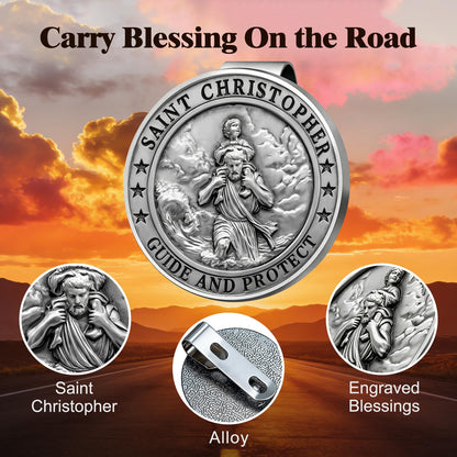 PloreWay Saint Christopher Medal for Car, Metal St. Christopher Car Visor Clip, Gifts for Catholic Men, Talisman for Safety, Automotive Visor Accessories, Gift for Drivers, Families, Friends