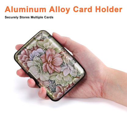 Mayski Credit Card Holder for Women, RFID Blocking, Happy Flower Aluminum Alloy Hard Case, Small Mini Business Metal Wallet for Men
