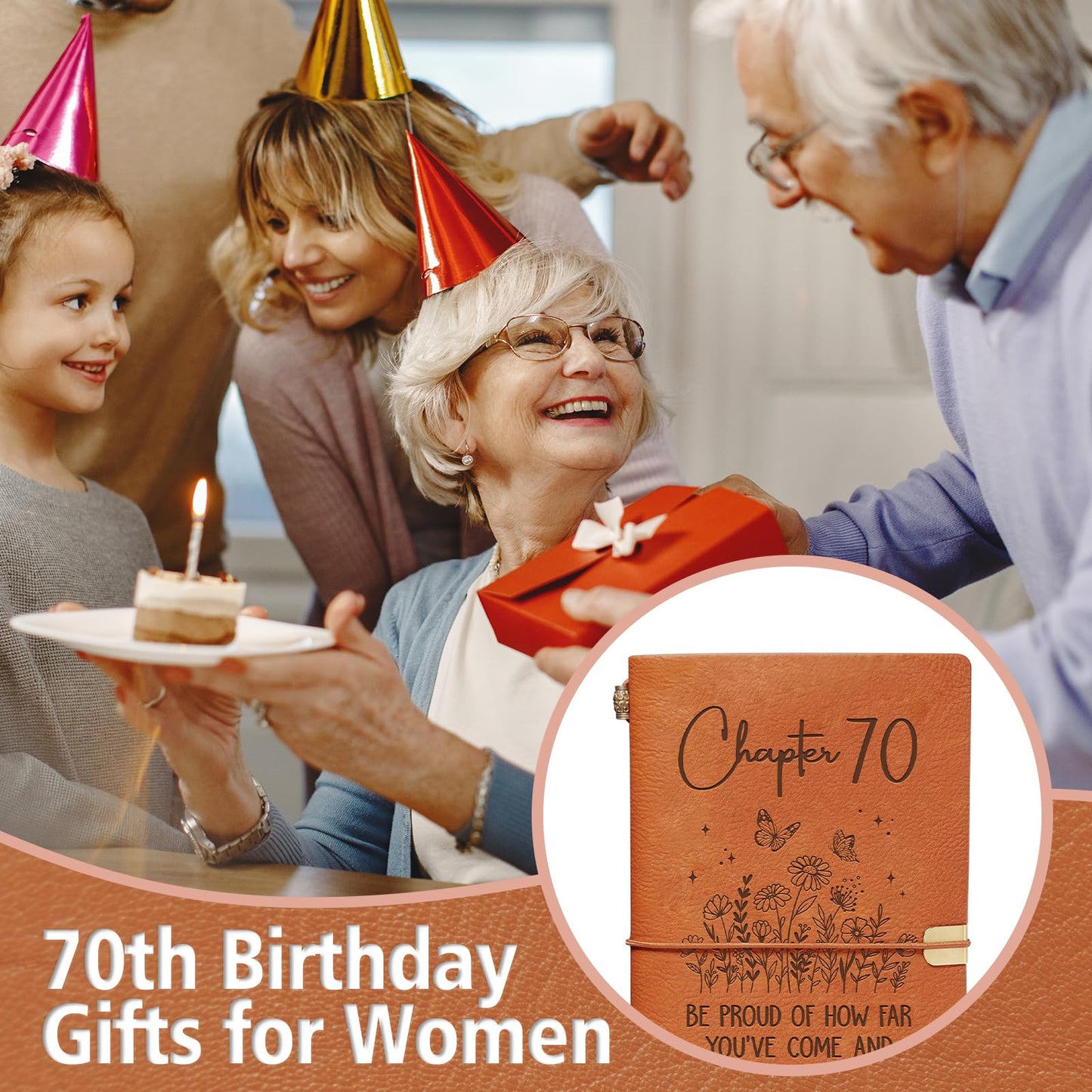 BeneCharm 70th Birthday Gifts for Women, Chapter 70 Journal Gift for Her, 1956 70th Birthday Decorations for Women, 70 Year Old Bday Gift for Friend, Sister, Wife, Mom, Turning 70 Notebook Present