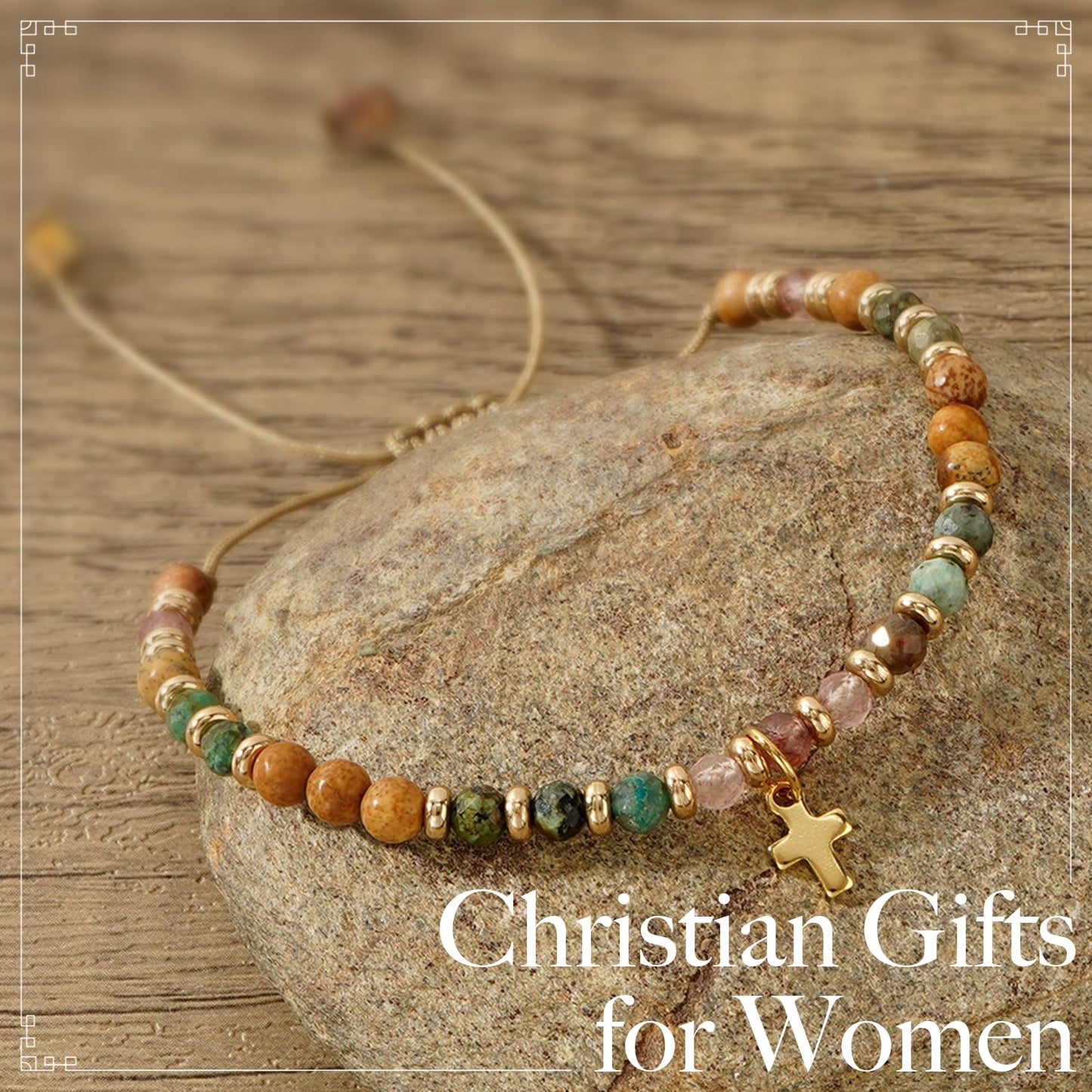 Pavolini Christian Gifts for Women, Cross Bracelet, Christian Gifts, Inspirational Gifts for Women, Natural Stone Beaded Bracelets, Religious Gifts for Woman