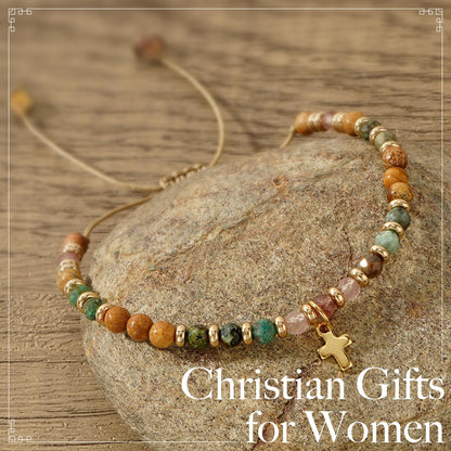 Pavolini Christian Gifts for Women, Cross Bracelet, Christian Gifts, Inspirational Gifts for Women, Natural Stone Beaded Bracelets, Religious Gifts for Woman