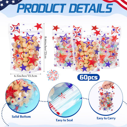Frienda 60 Pcs 250th Anniversary American Bags Patriotic Star Theme Gift Bags Bulk 4th of July Candy Treat Goodie Handbags for USA Birthday Party Favors Independence Day Labor Day Party Supplies
