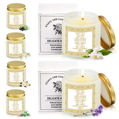 MTLEE 6 Pcs Eid al-Adha Scented Candles Gift Set, Bismillah Islamic Soy Wax 3.5 oz Natural Aromatherapy Jar Candles for Eid Mubarak, Muslim Ramadan Home Decor, Gifts for Muslim Friends Family (White)