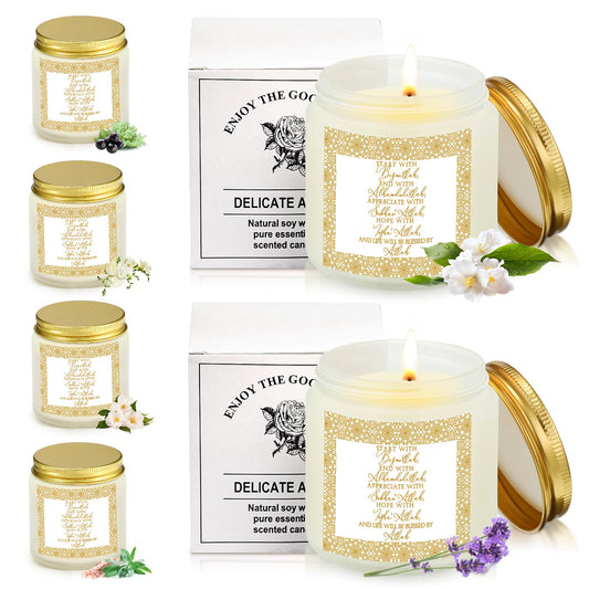 MTLEE 6 Pcs Eid al-Adha Scented Candles Gift Set, Bismillah Islamic Soy Wax 3.5 oz Natural Aromatherapy Jar Candles for Eid Mubarak, Muslim Ramadan Home Decor, Gifts for Muslim Friends Family (White)