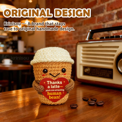Thank You & Appreciation Gift for Women Men, Coworkers, Teachers, Friends – Cute Handmade Crochet “Thanks a Latte” Coffee Cup Plush for Coffee Lovers