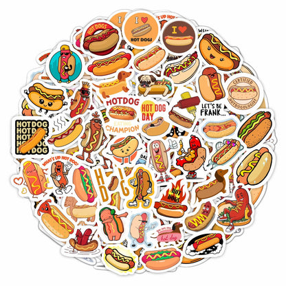 BulbaCraft 100Pcs Hot Dog Stickers for Laptop - Hot Dog Party Decorations, Gifts for Women & Men